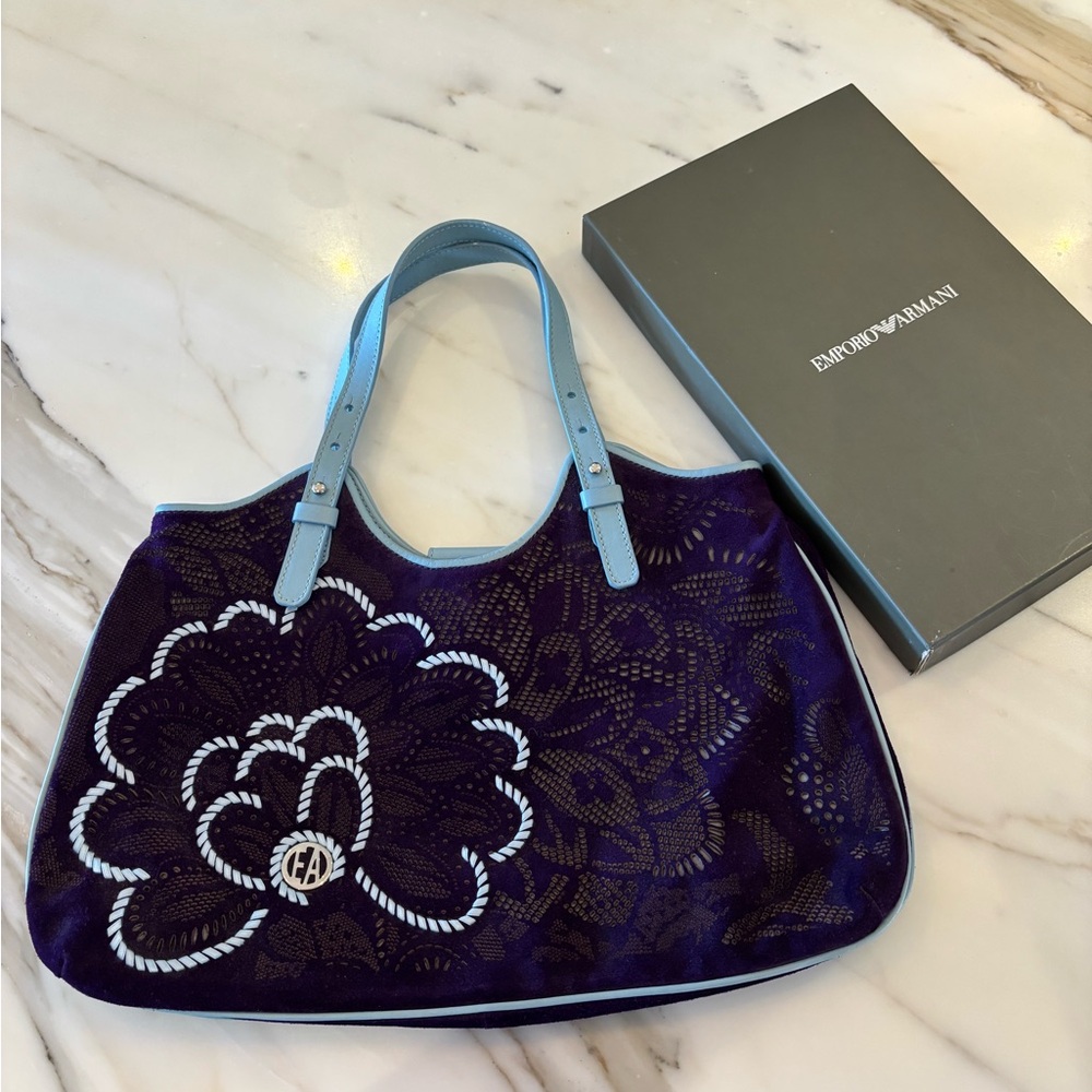Emporio Armani purple laser cut design purse